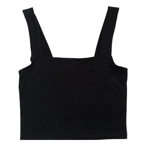 American Eagle AE Black Ribbed Knit Cropped Tank Top Pull-Over M - Picture 3 of 7